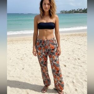 New Directions Orange and Black Floral Coverup Pants size L